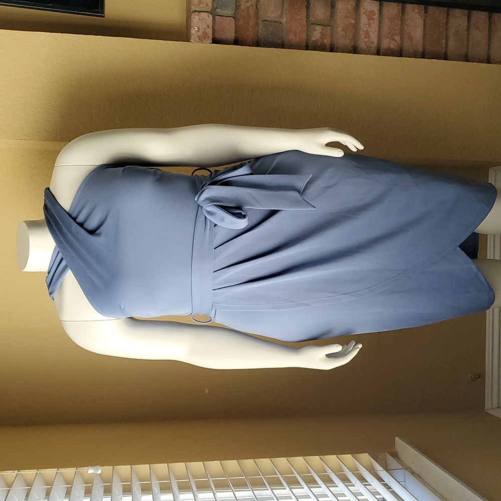 🆕️HANNA NIKOLE Dusty Blue Halter Neck Ruched Faux Wrap Bodycon Dress SIZE: 16W